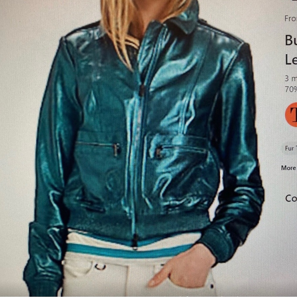 Burberry Blue Leather Bomber Jacket